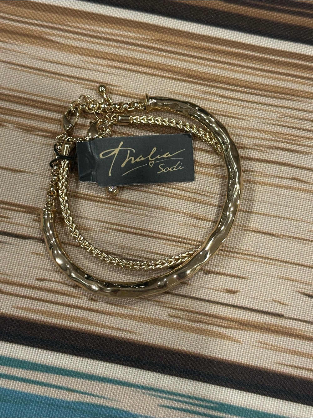 Thalia Sodi Gold Layered Chain and Sculpted Bangle Bracelet